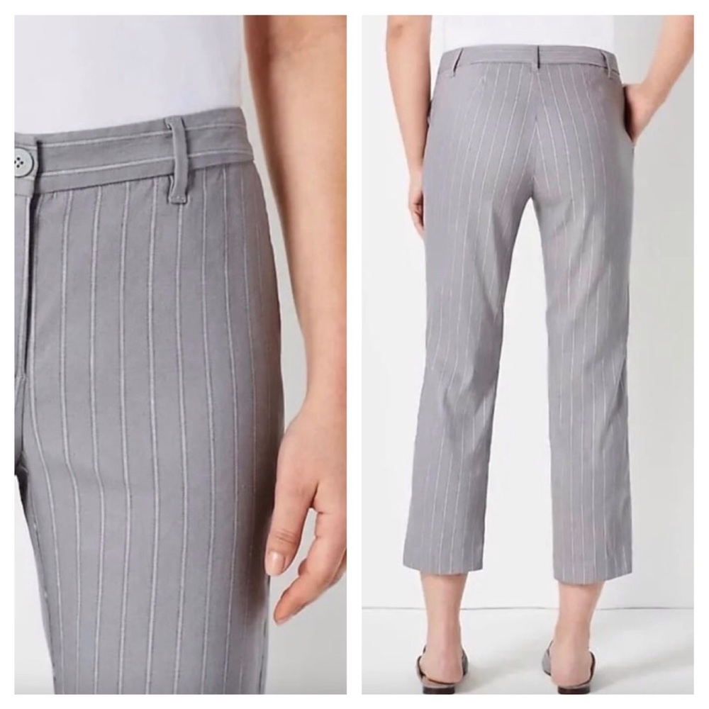 J. Jill Gray Pinstripe Linen Blend Cropped Trouser Pants Womens Size 12 Office